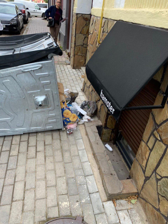 У центрі Чернівців літня жінка перевертала сміттєві контейнери