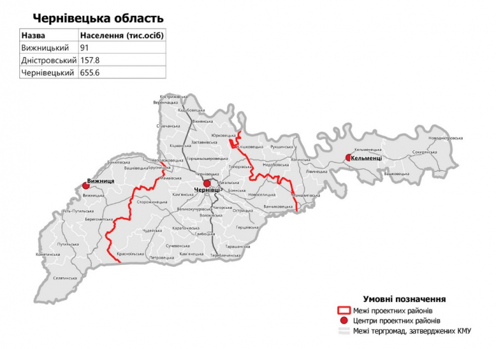 Центрами нових районів Чернівецької області стануть Чернівці, Вижниця та Кельменці