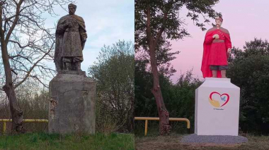 На Львівщині незвично розфарбували пам'ятник Богдану Хмельницькому