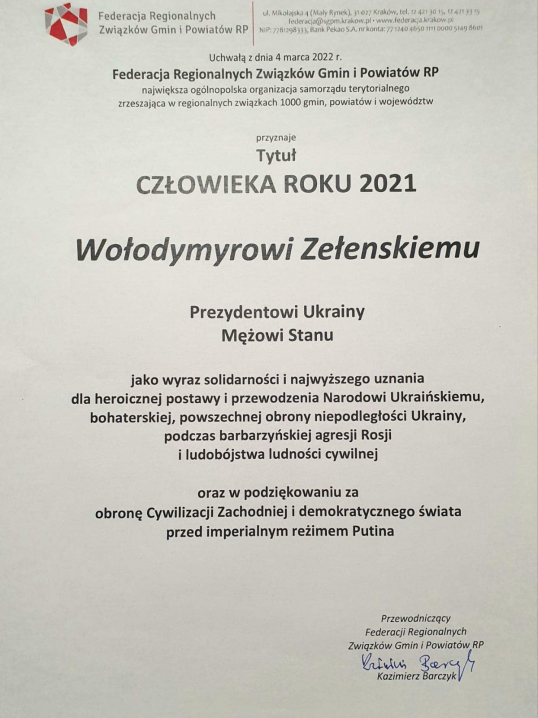 Володимир Зеленський став «Людиною року» у Польщі