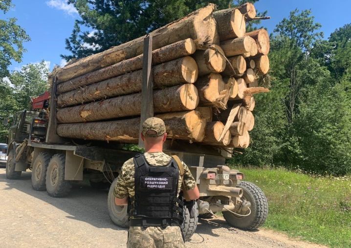 Незаконно перевозив деревину: на Буковині поліція та прикордонники зупинили «КАМАЗ»