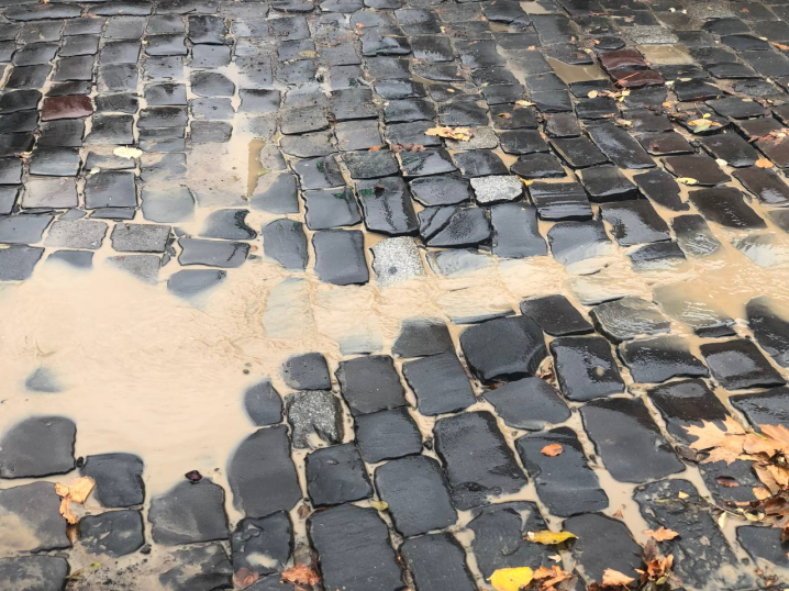 У Чернівцях на Головній багнюкою підтопило зупинку транспорту У Чернівцях на Головній багнюкою підтопило зупинку транспорту