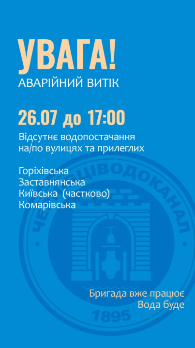 Сьогодні чотири чернівецьких вулиці будуть без води