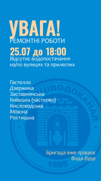 Кілька вулиць у Чернівцях до вечора без водопостачання: перелік