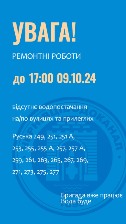 Низка багатоповерхівок на вулиці Руській до без води: перелік