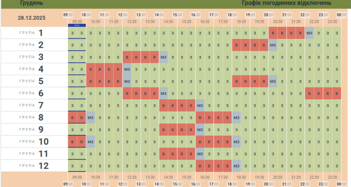 Оновили графік вимкнення світла на Буковині у неділю, 28 грудня