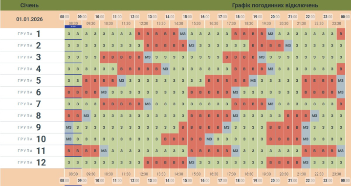 До 7 годин без світла. «Чернівціобленерго» опублікувало графік знеструмлень у перший день 2026 року