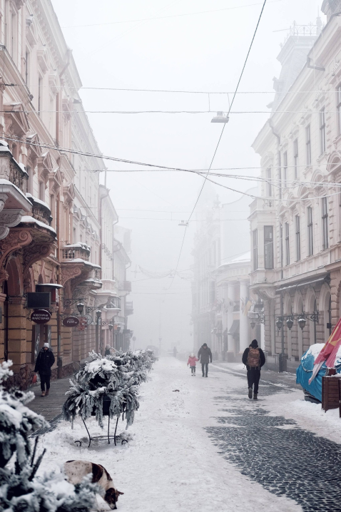 Туман і сніг у Чернівцях: фоторепортаж Максима Козменка із життя міста