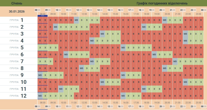 Оновлений графік відключень світла на 30 січня для Чернівецької області