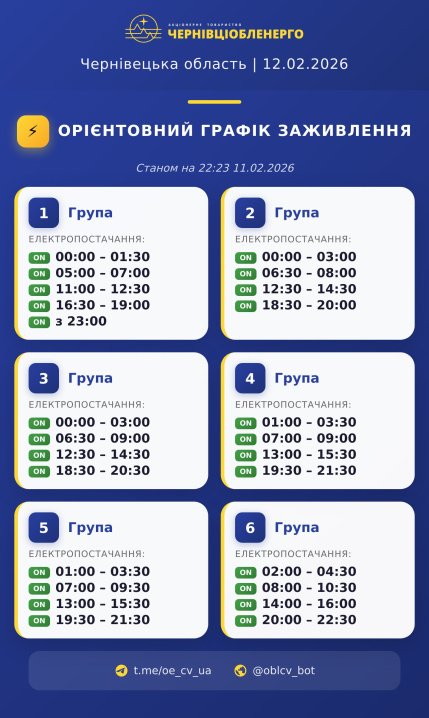 Обіцяють значно більше світла: графік вимкнення для Буковини на 12 лютого