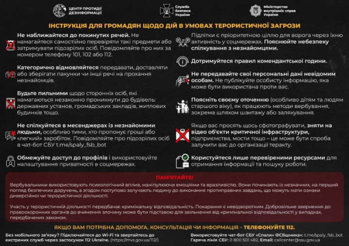 В СБУ розповіли, як діяти громадянам в умовах терористичної загрози