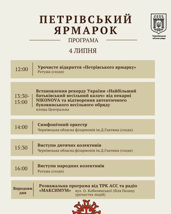 У Чернівцях розпочався Петрівський ярмарок: програма заходів на 4 липня