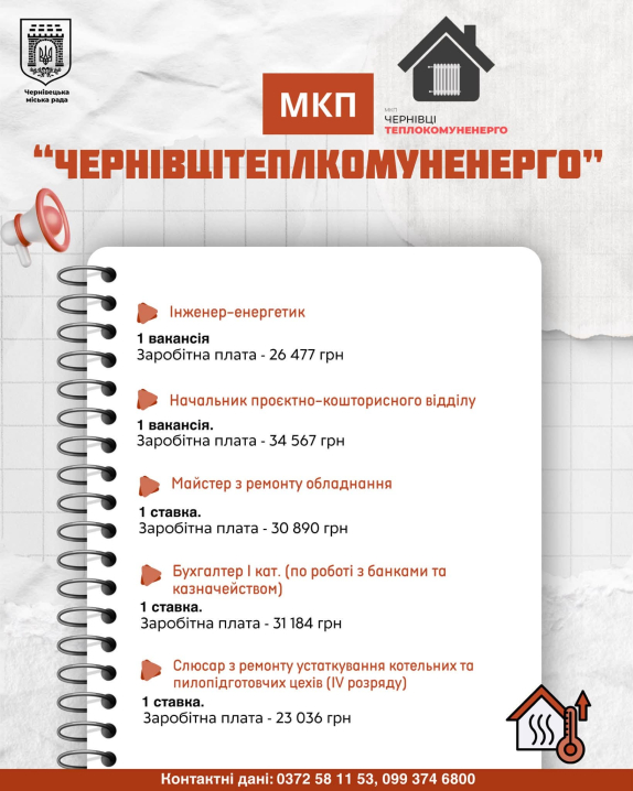 У Чернівцях комунальні підприємства пропонують зарплати від 12 до 40 тисяч гривень У Чернівцях комунальні підприємства пропонують зарплати від 12 до 40 тисяч гривень