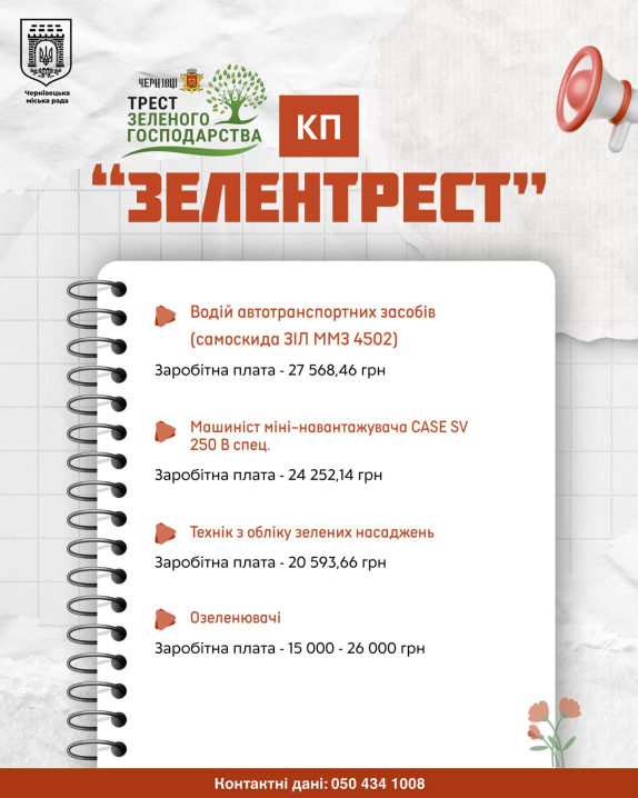 У Чернівцях комунальні підприємства пропонують зарплати від 12 до 40 тисяч гривень У Чернівцях комунальні підприємства пропонують зарплати від 12 до 40 тисяч гривень