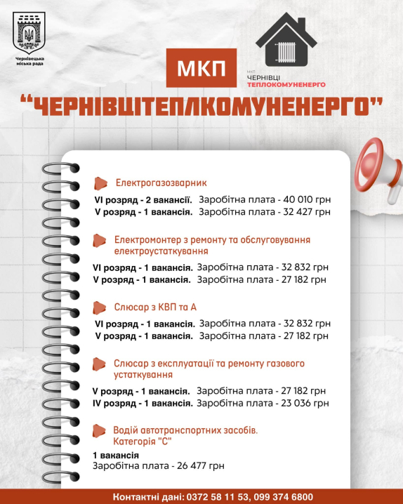 У Чернівцях комунальні підприємства пропонують зарплати від 12 до 40 тисяч гривень У Чернівцях комунальні підприємства пропонують зарплати від 12 до 40 тисяч гривень